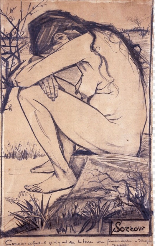 빈센트 반 고흐의 석판화 ‘슬픔’. 1882년 작. 웅크린 여인은 시엔이라는 이름의 창부다. 고흐는 그녀를 사랑했다.