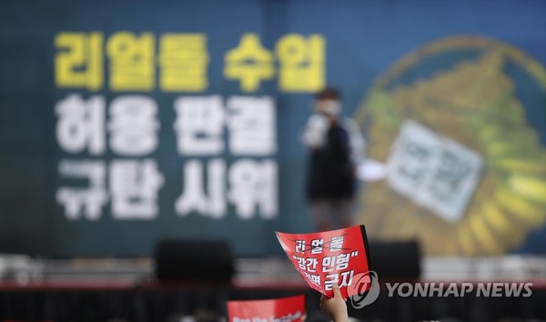 2019년 9월 서울 청계광장에서 열린 '리얼돌 수입 허용 판결 규탄 시위. (연합뉴스)