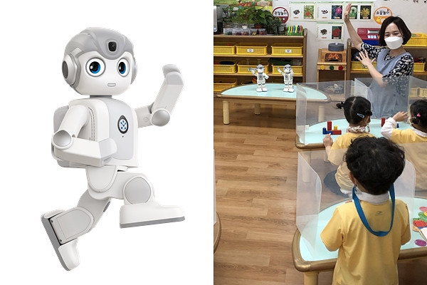인공지능(AI) 로봇 ‘알파미니’가 어린이집에서 보조교사 역할을 수행하고 있다. [사진=서울시]