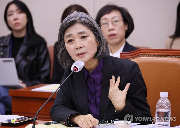 지난 5일 김행 여성가족부 장관 후보자가 국회에서 열린 인사청문회에서 의원 질의에 답변하고 있다. (연합뉴스)
